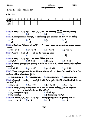 Đề kiểm tra 15 phút môn Toán 12